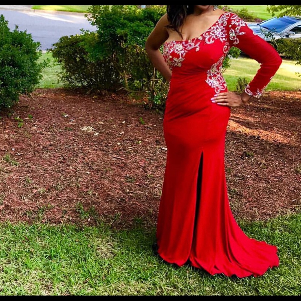 Jovani Formal red one arm formal dress